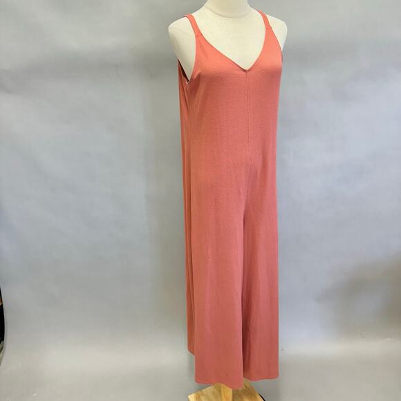 Athleta pink waffle knit Wind Down jumpsuit Size Small v neck wide leg - Picture 6 of 15